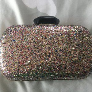 MATERIAL GIRL Rainbow Glitter Hardshell Clutch-NWT